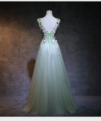Light Green Tulle Long Party Dress, A-line Floor Length Prom Dress