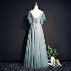 Light Green Tulle Long Party Dress, Green Lace Low Back Prom Dress Evening Dress