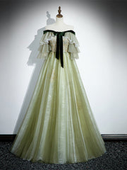 Light Green Tulle with Lace A-line Long Party Dress, Light Green Evening Dress Prom Dress