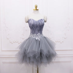 Light Grey Feather and Tulle Short Party Dress, Lovely Homecoming Dress