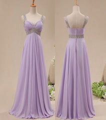 Light Purple Chiffon Straps Party Dress, Long Formal Dress