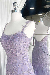 Light Purple Lace Mermaid Prom Dresses, Purple Lace Mermaid Formal Evening Dresses