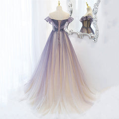 Light Purple Shiny Tulle Gradient A-line Sweetheart Prom Dress, Long Tulle Formal Dress