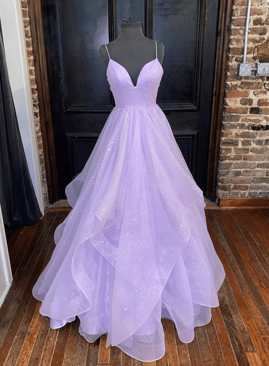 Light Purple Tulle Straps Long Formal Dress, A-line Purple Prom Dress