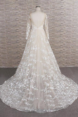Long A-line Sweetheart Applqiues Tulle Wedding Dress with Sleeves