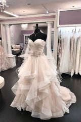 Long A-line Tulle Beaded Waistline Sweetheart Wedding Dress