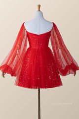 Long Puffy Sleeves Red Stars Mini Gown