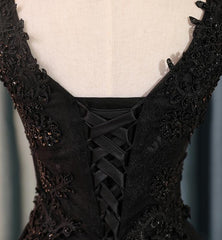 Lovely Black Lace V-neckline Short Homecoming Dress, Black Party Dress