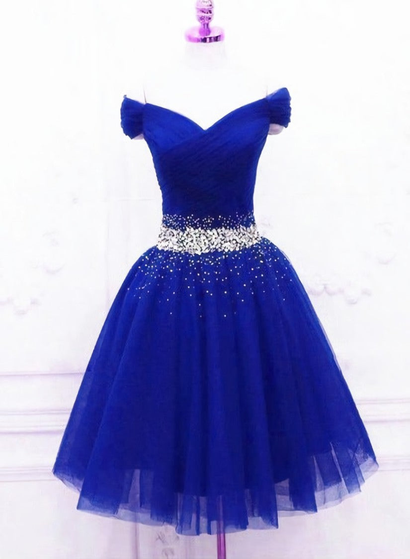 Lovely Blue Tulle Off Shoulder Short Prom Dress, Homecoming Dress