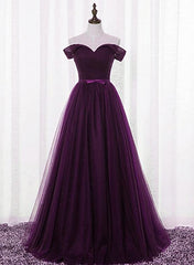 Lovely Dark Purple Tulle V-neckline Prom Dress , Long Bridesmaid Dress