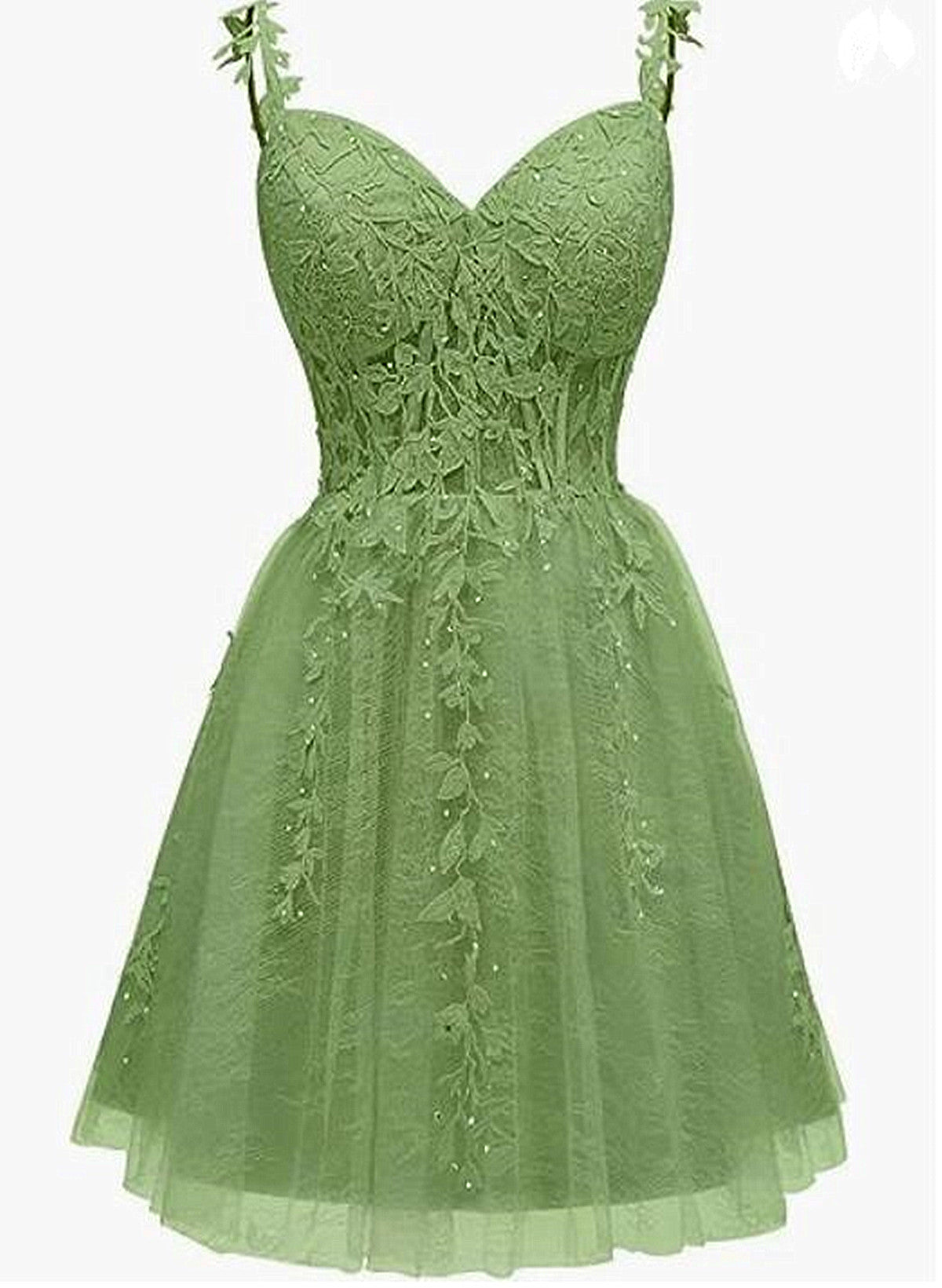 Lovely Green Sweetheart Beaded Straps Party Dress, Green Tulle Homecoming Dress
