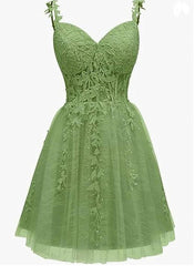 Lovely Green Sweetheart Beaded Straps Party Dress, Green Tulle Homecoming Dress