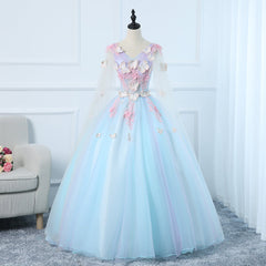 Lovely Light Blue Tulle PLong Formal Gown Party Dress, Blue Sweet 16 Dresses