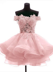 Lovely Off Shoulder Organza and Lace Sweetheart Prom Dress, Homecoming Dresses
