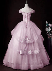 Lovely Pink Off Shoulder Long Formal Dress, Pink Sweet 16 Formal Dress Prom Dress