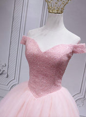 Lovely Pink Off Shoulder Style Princess Tulle Homecoming Dress, Pink Prom Dress Party Dress