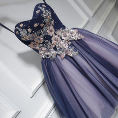 Lovely Purple-Blue Knee Length Flowers Sweetheart Homecoming Dress, Short Prom Dress