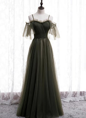 Lovely Simple Off Shoulder Straps Long Tulle Party Dresses, Simple Formal Dress Prom Dress