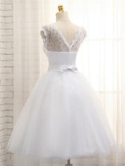 Lovely White Tulle Beaded Short Simple Wedding Party Dress, Short Bridal Dress Wedding Dress