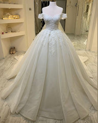 luxurious Off the ShoulderAppliques A line Ball Gowns Princess Bridal Gowns