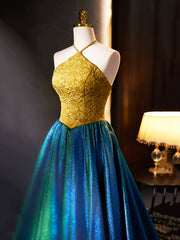 Retro Halter Neck Long Prom Dress, Elegant A-Line Evening Party Dress