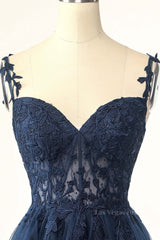 Navy Blue A-line Lace Appliques Short Homecoming Dress