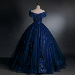 Navy Blue Off Shoulder Ball Gown Tulle with Lace Sweet 16 Gown, Quinceanera Dresses