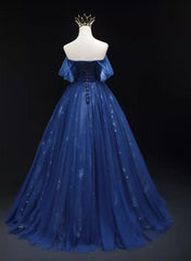 Navy Blue Tulle Sweetheart A-line Prom Dress Party Dress, Navy Blue Floor Length Evening Dress