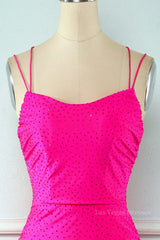 Neon Pink Beaded Tight Mini Dress
