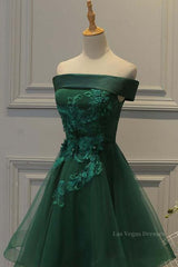 Off Shoulder Green Lace Floral Prom Dress, Short Green Lace Homecoming Dress, Green Formal Evening Dress