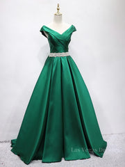 Off the Shoulder Green Long Prom Dress with Corset Back, Off Shoulder Long Green Formal Evening Dresses