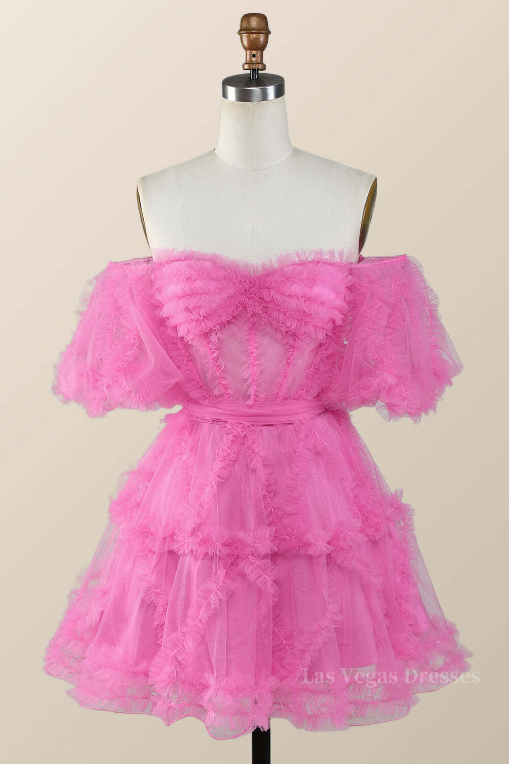 Off the Shoulder Hot Pink Ruffles Short A-line Homecoming Dress