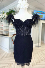Off the Shoulder Short Black Lace Prom Dresses, Short Black Lace Formal Homecoming Dresses