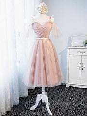 Off the Shoulder Short Pink Prom Dress with Corset Back, Short Pink Formal Graduation Bridesmaid Dresses