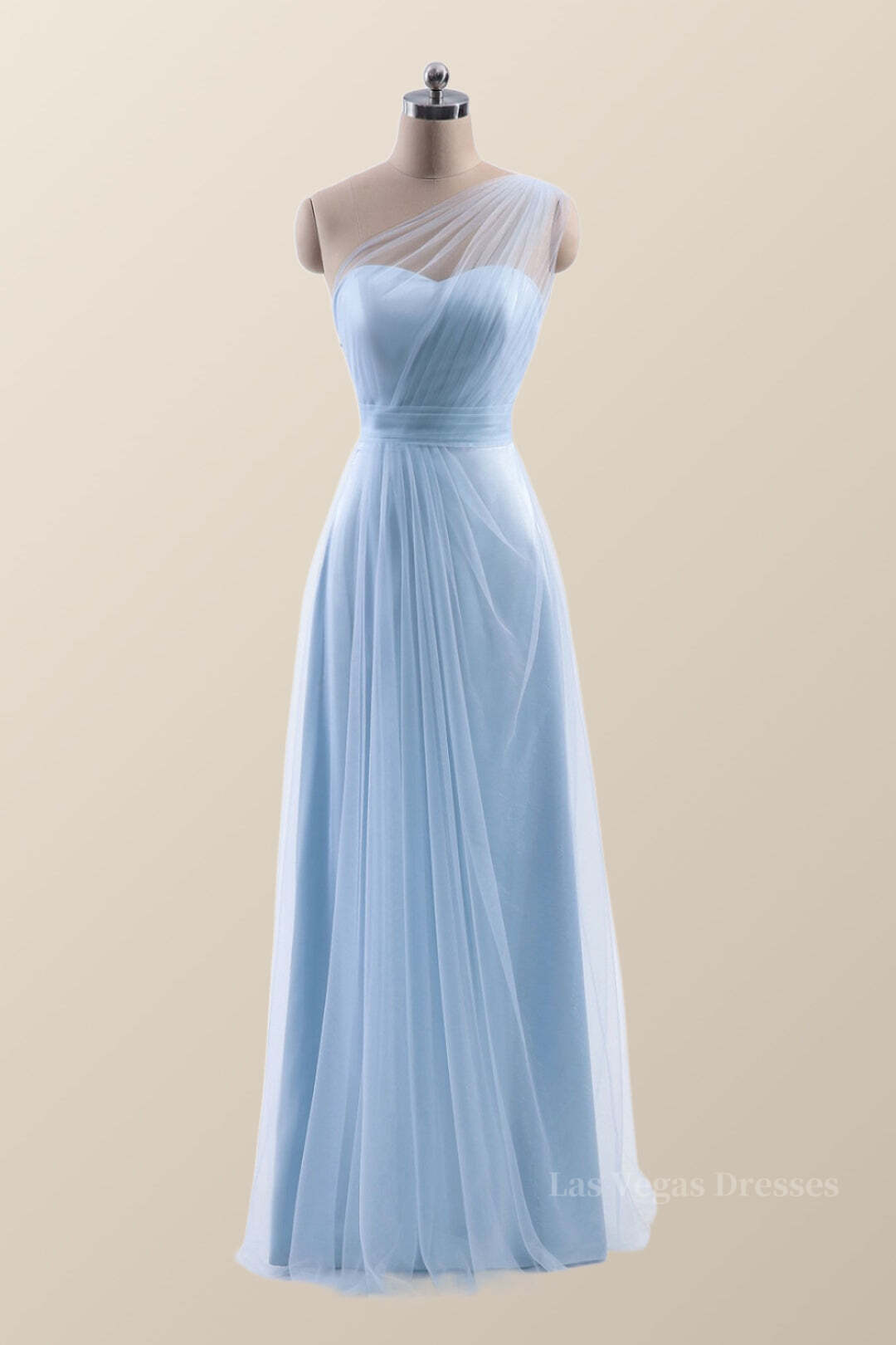 One Shoulder Light Blue Tulle A-line Bridesmaid Dress