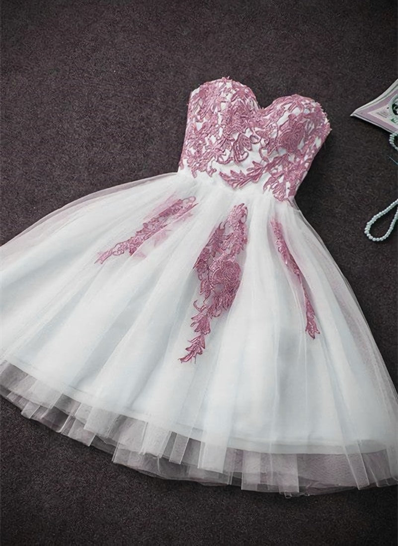 Pink and White Sweetheart Knee Length Party Dress Homecoming Dress, Short Prom Dresses