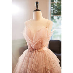 Pink Beaded V-neckline Tulle Party Dress Prom Dress, Tulle Layers Sweet 16 Dress