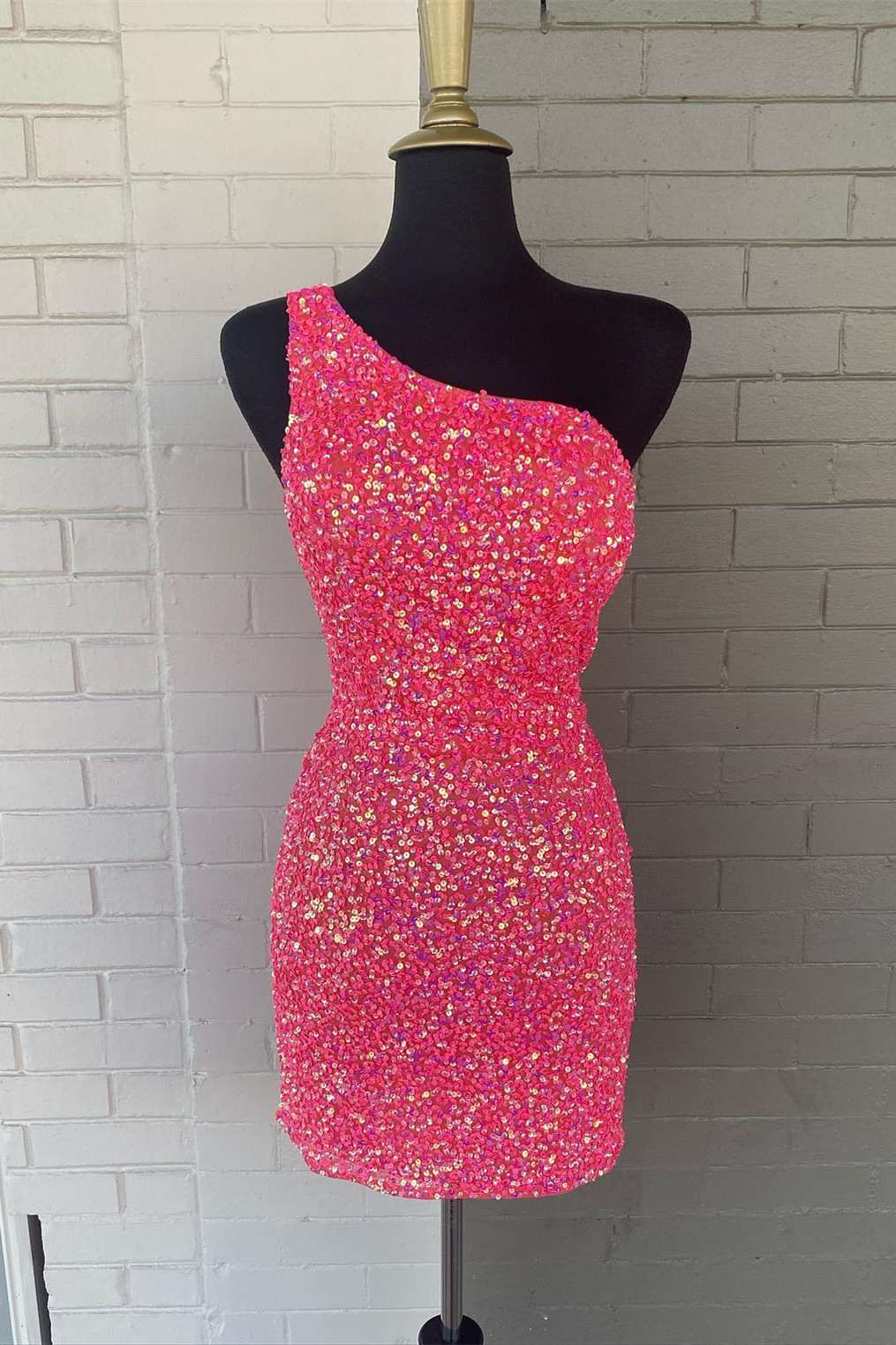 Pink Sequin One Shoulder Cutout Homecoming Dress Gala Dresses Short