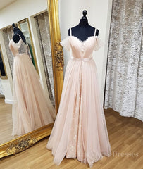 Pink sweetheart neck tulle long prom dress, pink evening dress
