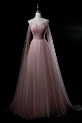 Pink Sweetheart Tulle Long Elegant Evening Dress, Pink Prom Dress