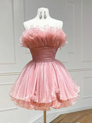 Pink Tulle Short Prom Dress, Pink Homecoming Dress