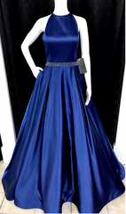 2024 Newly A-Line/Princess Satin Royal Blue Prom Dresses