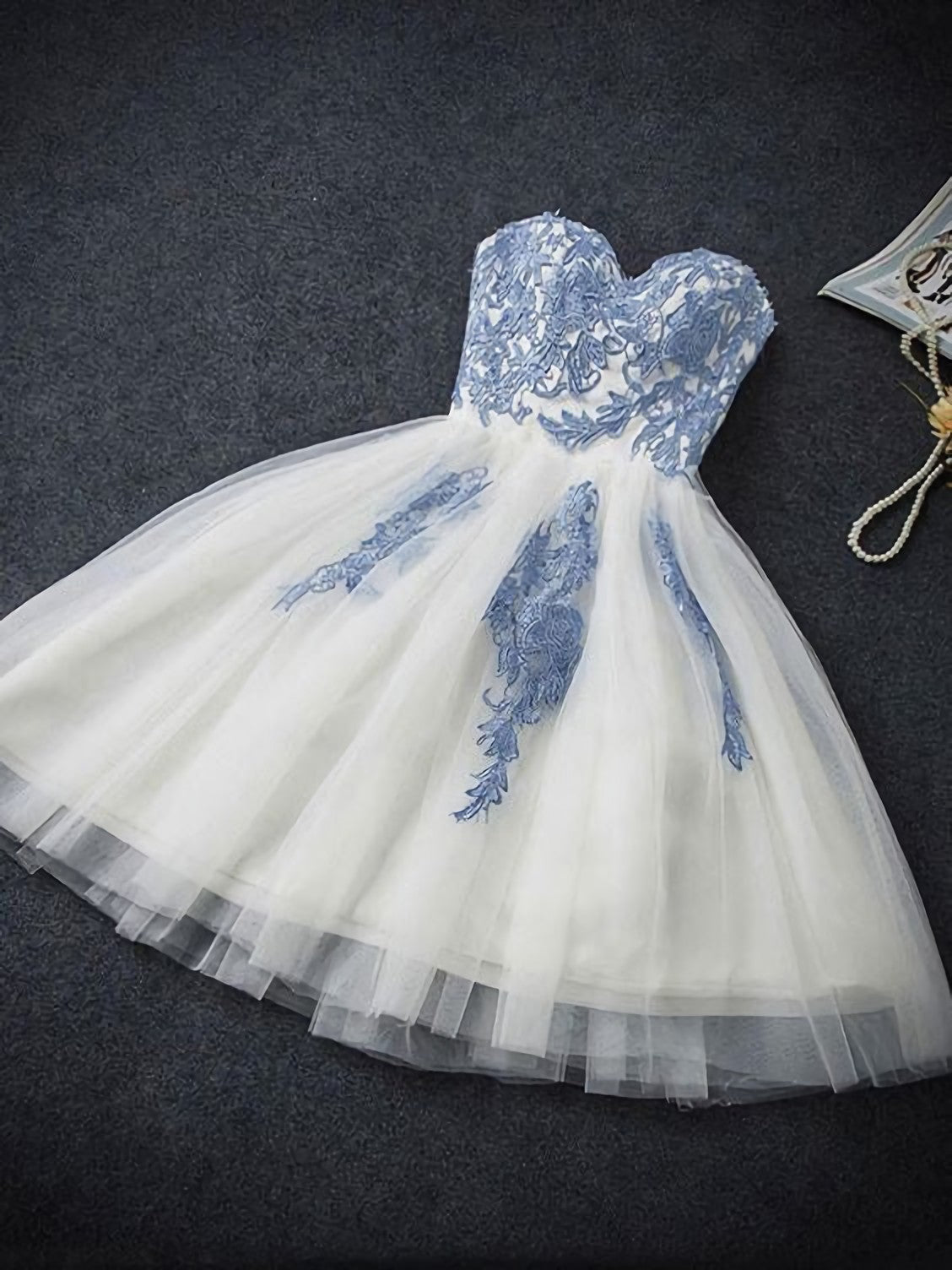 A Line Strapless Cute Sweetheart Short Ivory Hoco Short Prom Dresses