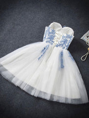 A Line Strapless Cute Sweetheart Short Ivory Hoco Short Prom Dresses
