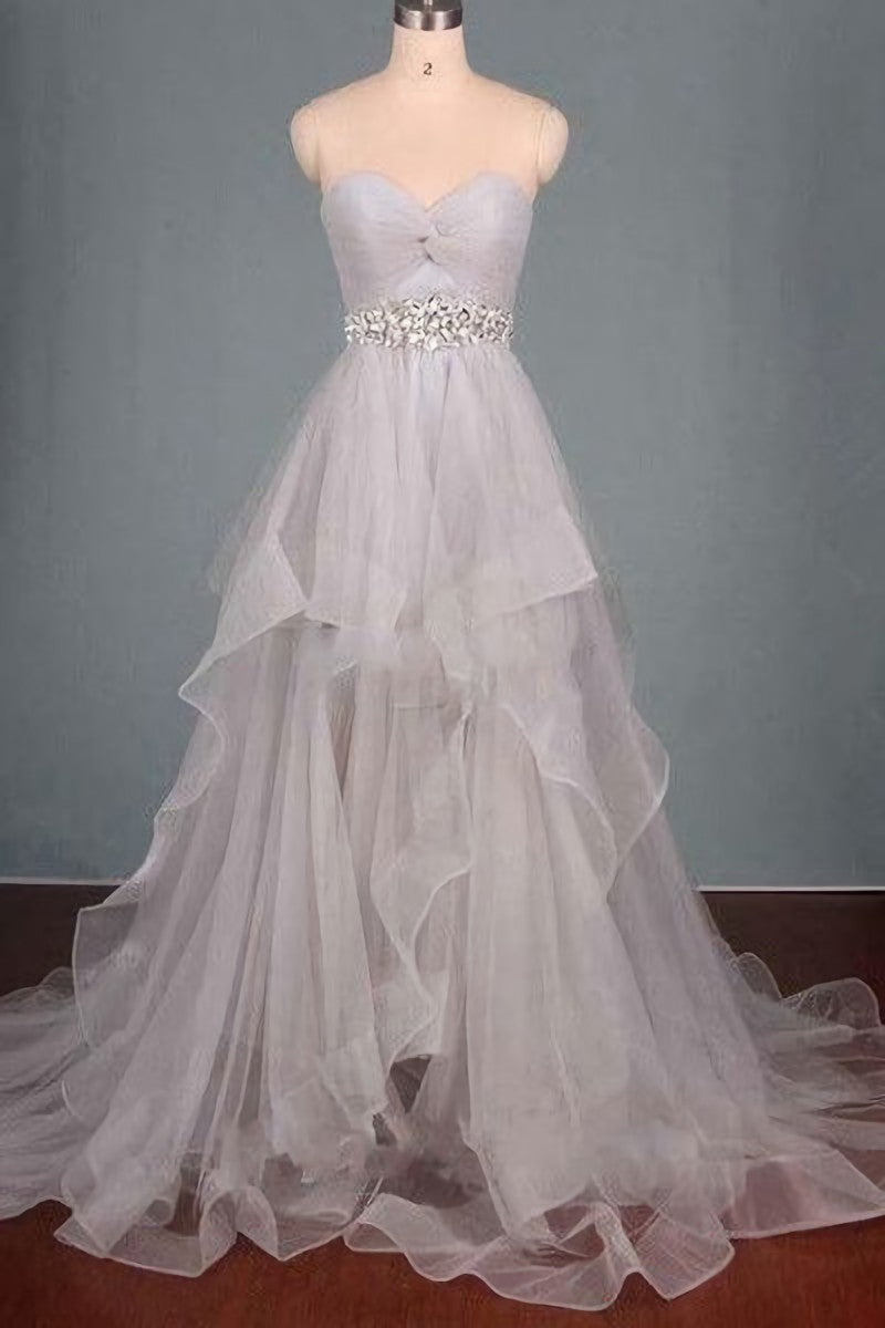 2024 Custom Made Silver Sweetheart Beading Layered Sleeveless Pegeant Prom Dresses