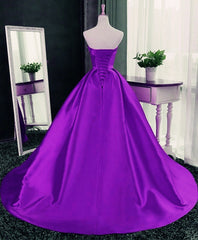 Purple Ball Gown Satin Long Lace-up Sweet 16 Dress, Purple Formal Dress