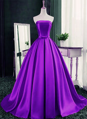 Purple Ball Gown Satin Long Lace-up Sweet 16 Dress, Purple Formal Dress