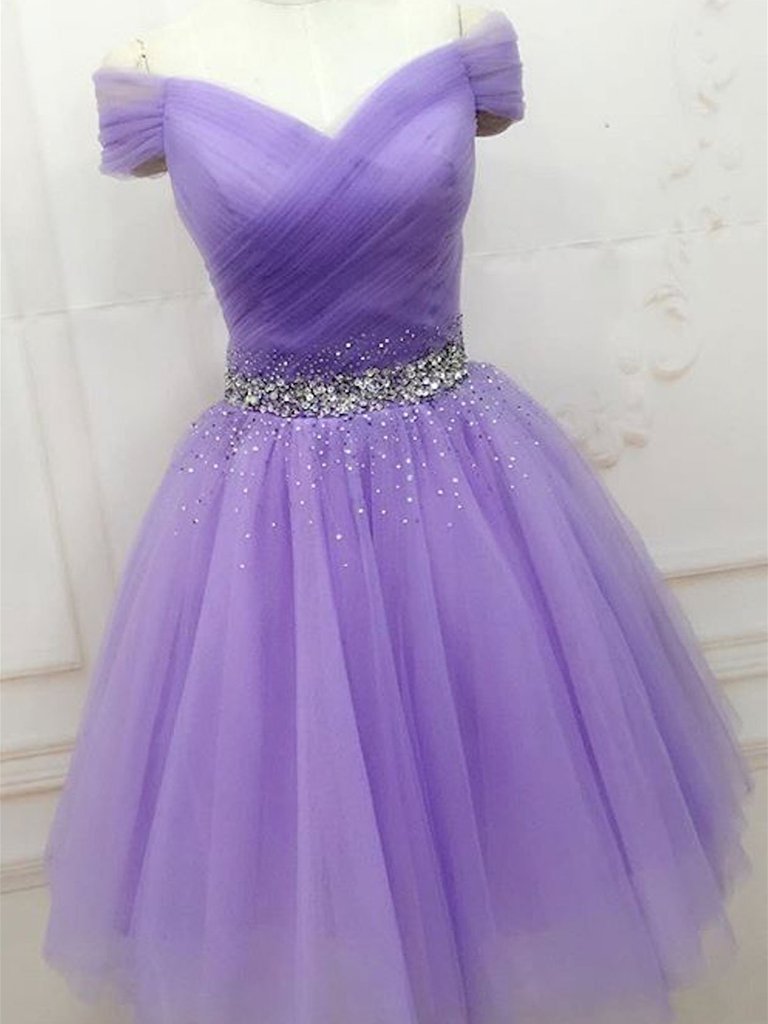 Purple Sequins Off Shoulder Fashionable Party Dress, Short Prom Dress Homecoming Dress