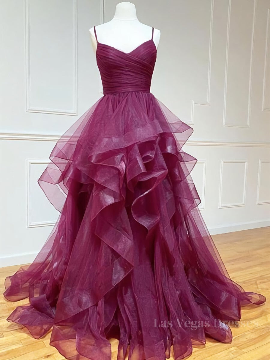 Purple Tulle Long Prom Dresses, Purple Tulle Long Formal Evening Dresses