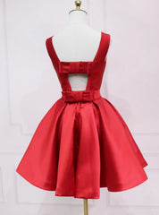Red Satin Short Simple Backless Party Dress, Red Homecoming Dress